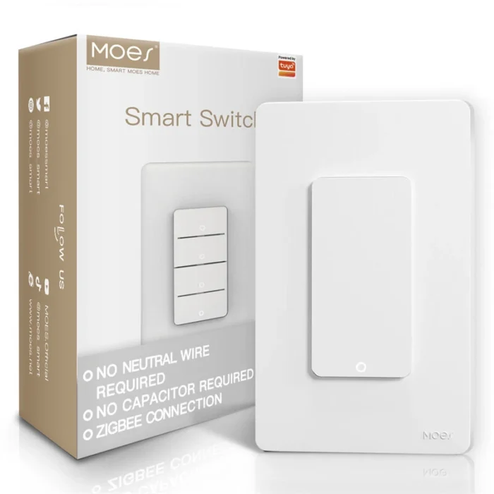 MOES Tuya Zigbee Smart Switch (US Version) – 1 to 4-Gang, with Ground and Neutral Wire, App Remote Control, Compatible with Alexa & Google Home